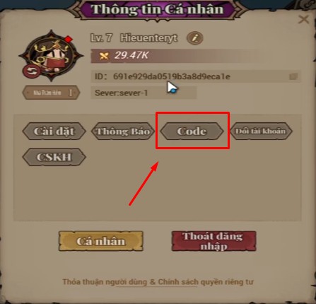 Cách nhập Code Anh Hùng Bất Diệt