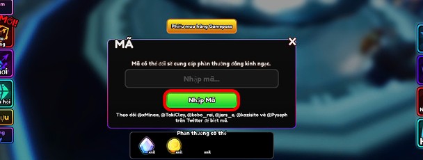 Cách nhập Code Anime Vanguards
