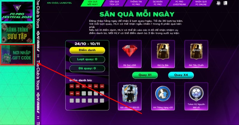Cách nhập Code FC Mobile VN
