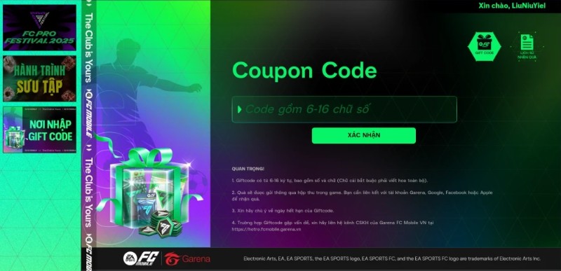 Cách nhập Code FC Mobile VN