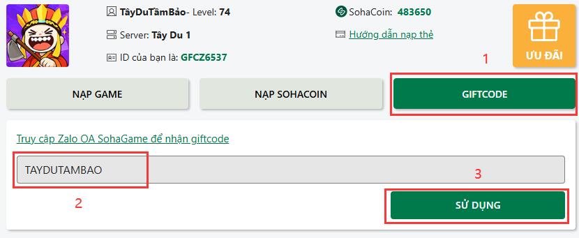 Cách nhập Code Tây Du Tầm Bảo