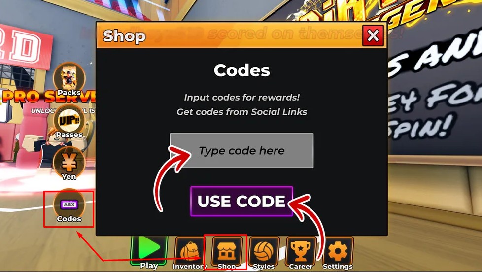 Cách nhập code Volleyball Legends